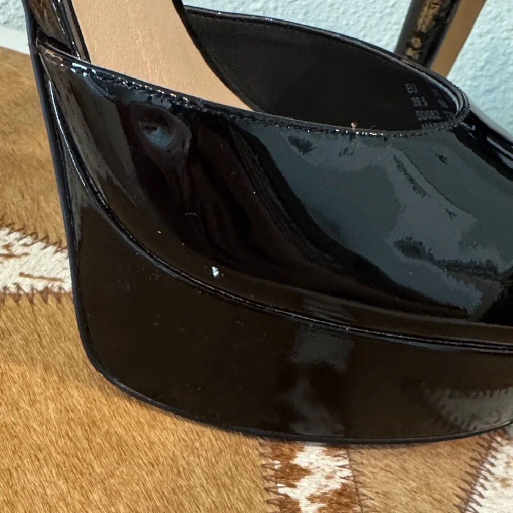 Stuart Weitzman Patent Black Platform Slingback Heels - Picture 11 of 13